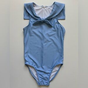 Minnow Girl's Mulberry Blue Dot Sailor One-Piece Swimsuit - Size 7/8T
